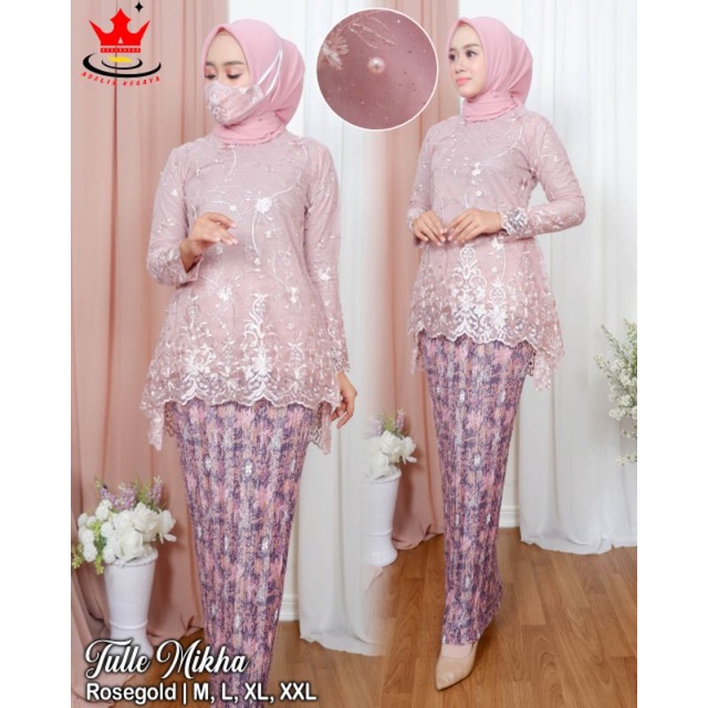 ADE> SET KEBAYA MIKHA - BAJU KEBAYA MODERN - KEBAYA AKAD CANTIK - OUTFIT BAJU PESTA -KEBAYA WISUDA-Rose gold