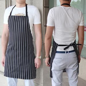 Adult Bib Apron - Black Stripe With 2 Pockets Style