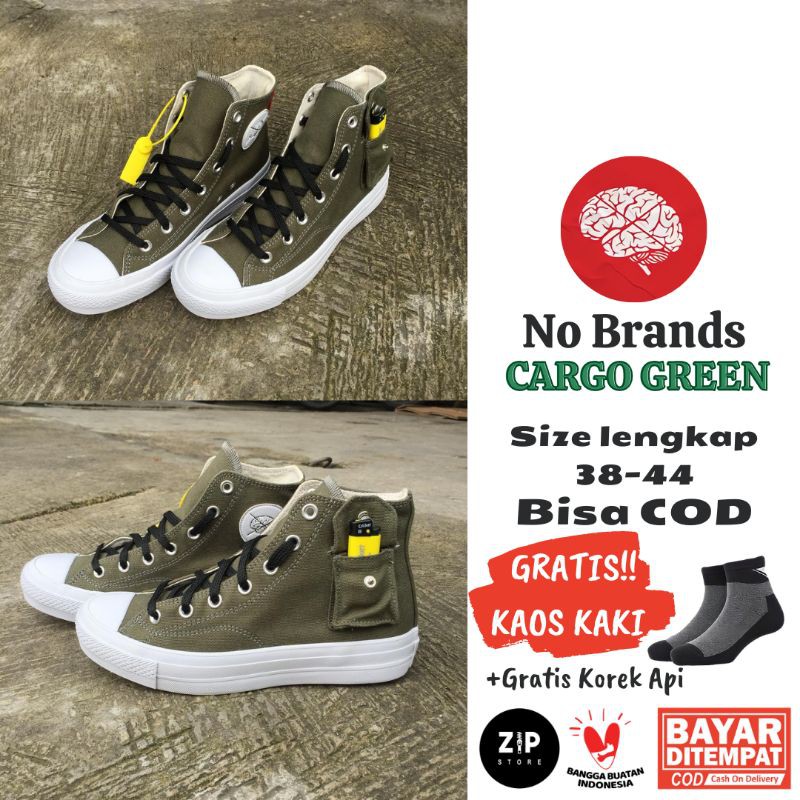 SEPATU NOBRANDS CARGO GREEN HIGH SNEAKER NO BRANDS ORIGINAL SNEAKER NO BRAND SKATE CARGO HIJAU KARGO
