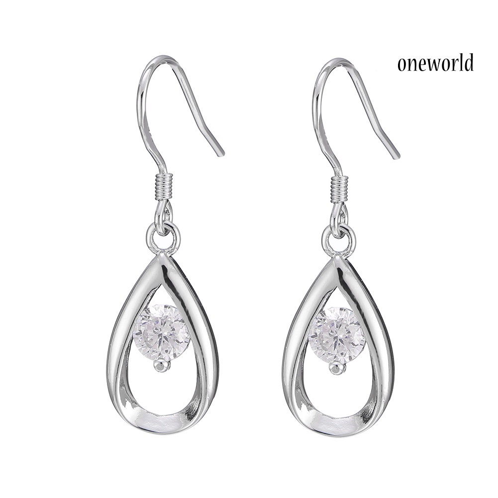 OW@ Luxury Teardrop Hollow Hook Earring Zircon Women Girl Party Banquet Jewelry Gift