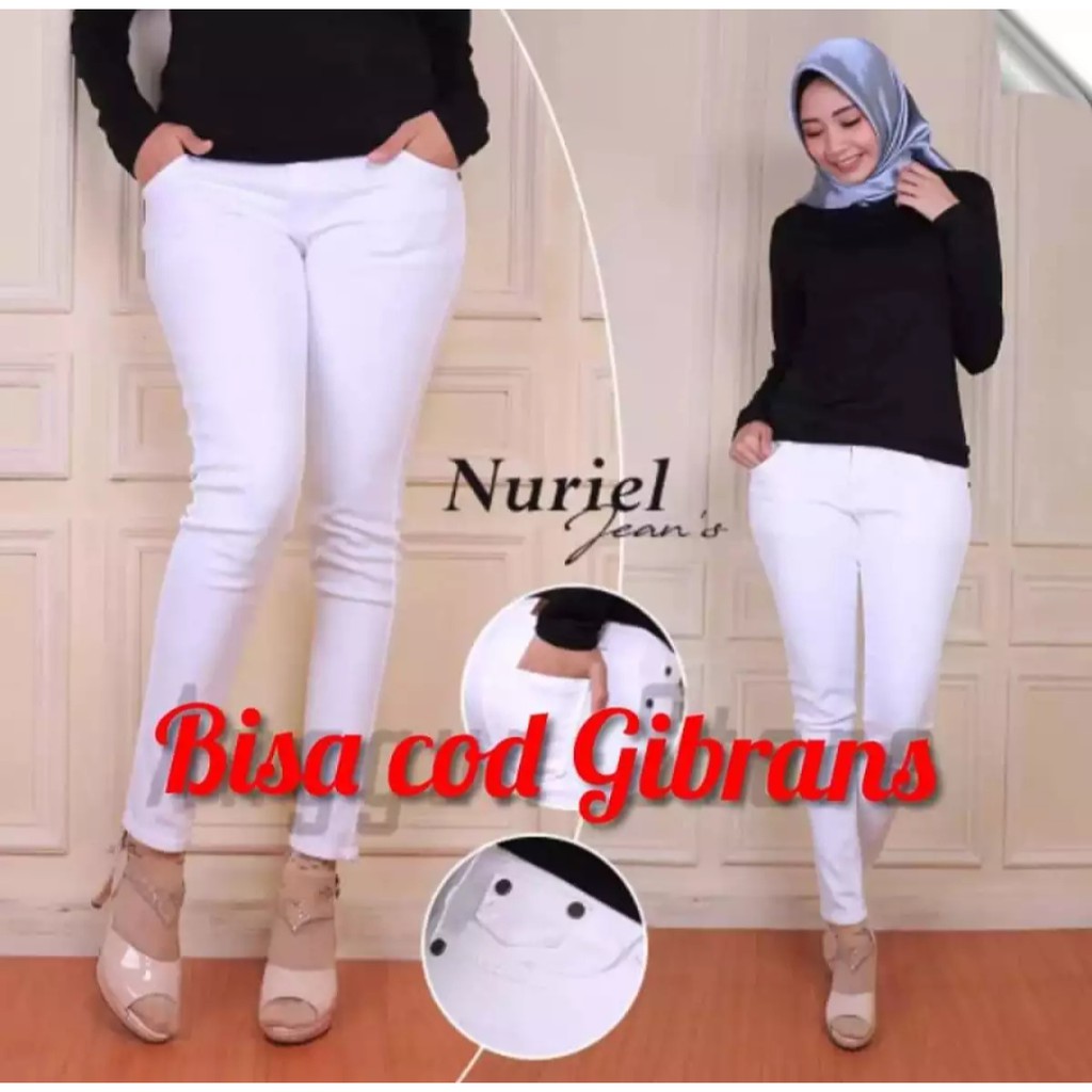 WRD CLOTING - celana jeans wanita panjang polos jumbo skinny warna putih celana putih jeans wanita