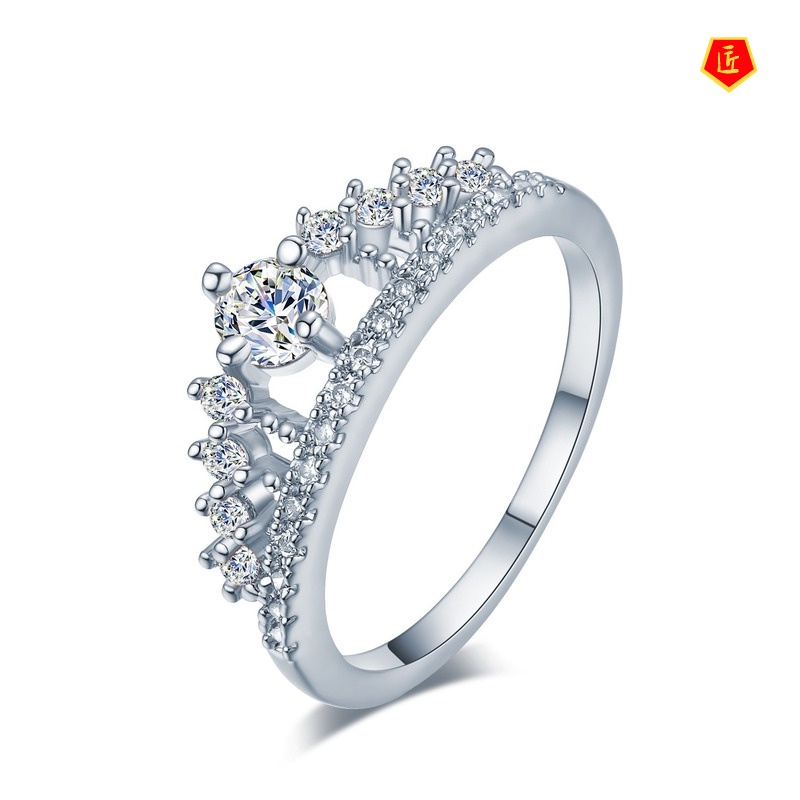 [Ready Stock]Fashion 18K Gold Crowns Diamond-Studded Ring Noble and Elegant