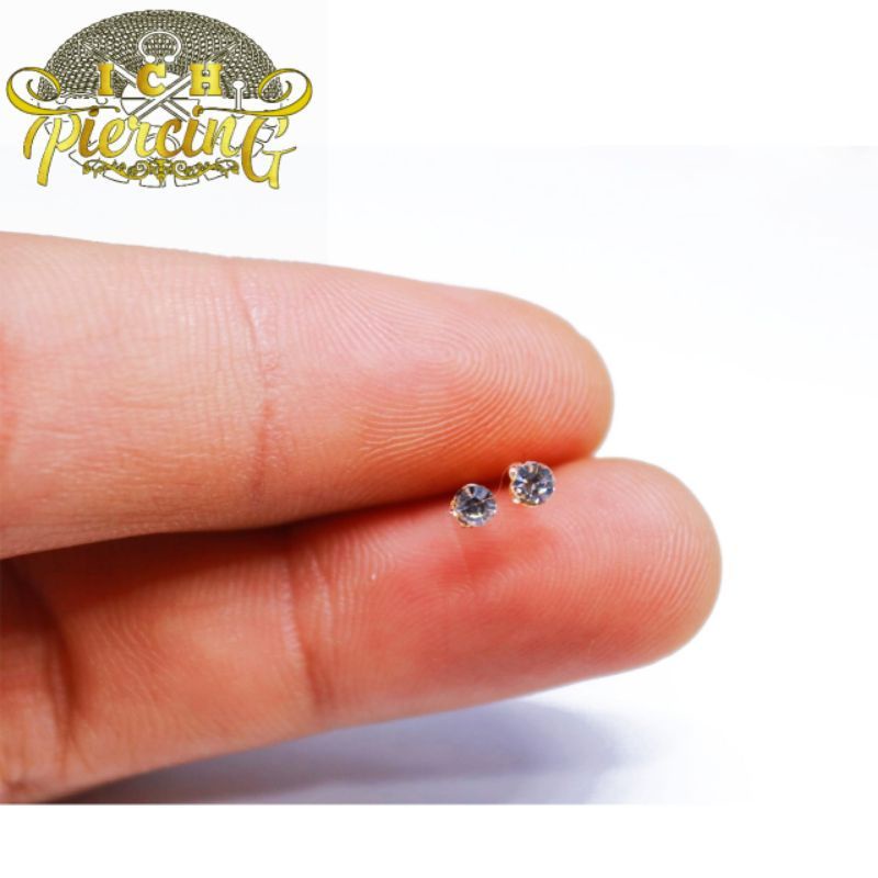 anting permata kecil 2mm anting mata gold / anting titanium wanita