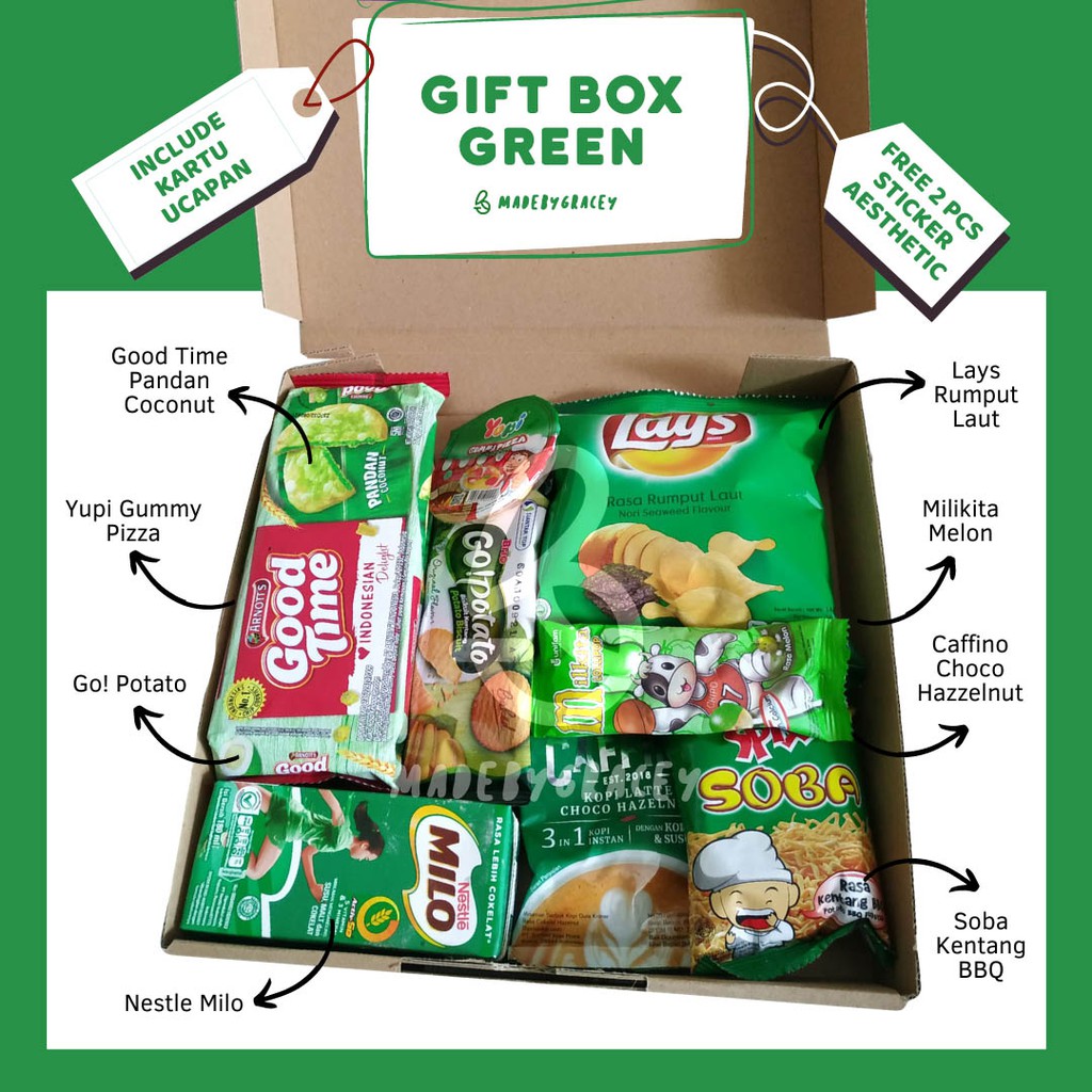 

Lebaran Idul Fitri Gift Box Snack Box Hijau / Ulang Tahun, Wisuda, Anniv Hampers