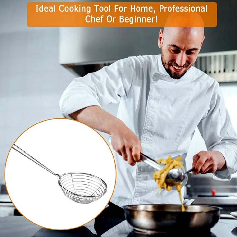 Quinton Saringan Gagang Panjang Stainless Steel Kitchen Grid Scoop Penggorengan Makanan Alat Masak Food Filter