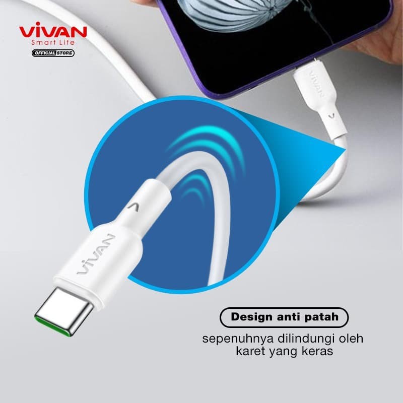 Vivan Kabel Data VQC100 Type-C 6.5A Fast Charging 100cm Data Cable VQC Original Resmi