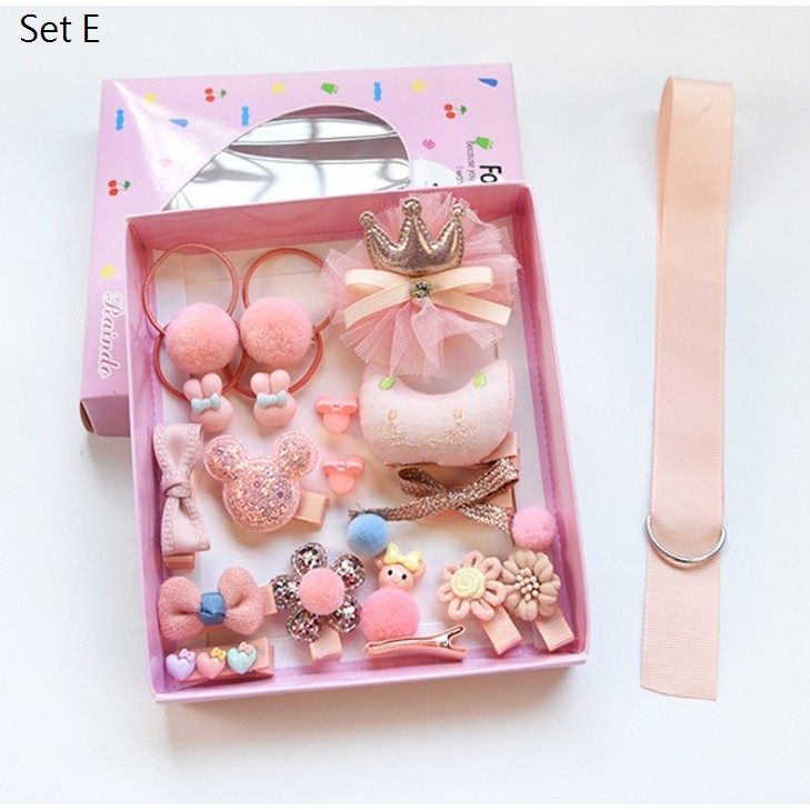 (1 set 18 pcs) Satu set aksesories rambut anak /  satu set jepit dan ikat rambut anak