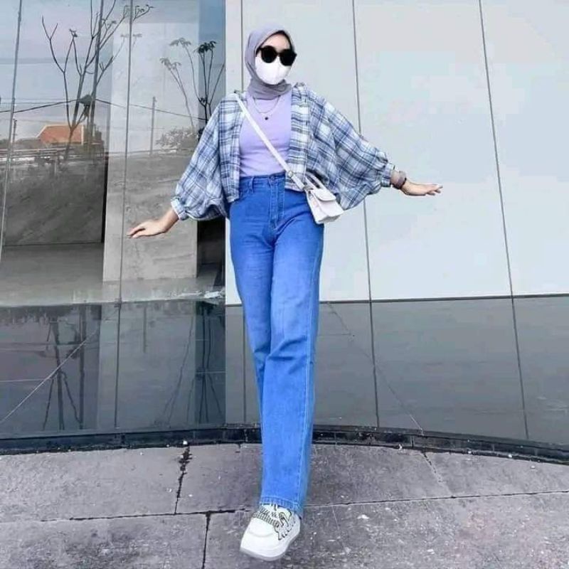Kemeja flanel crop top wanita