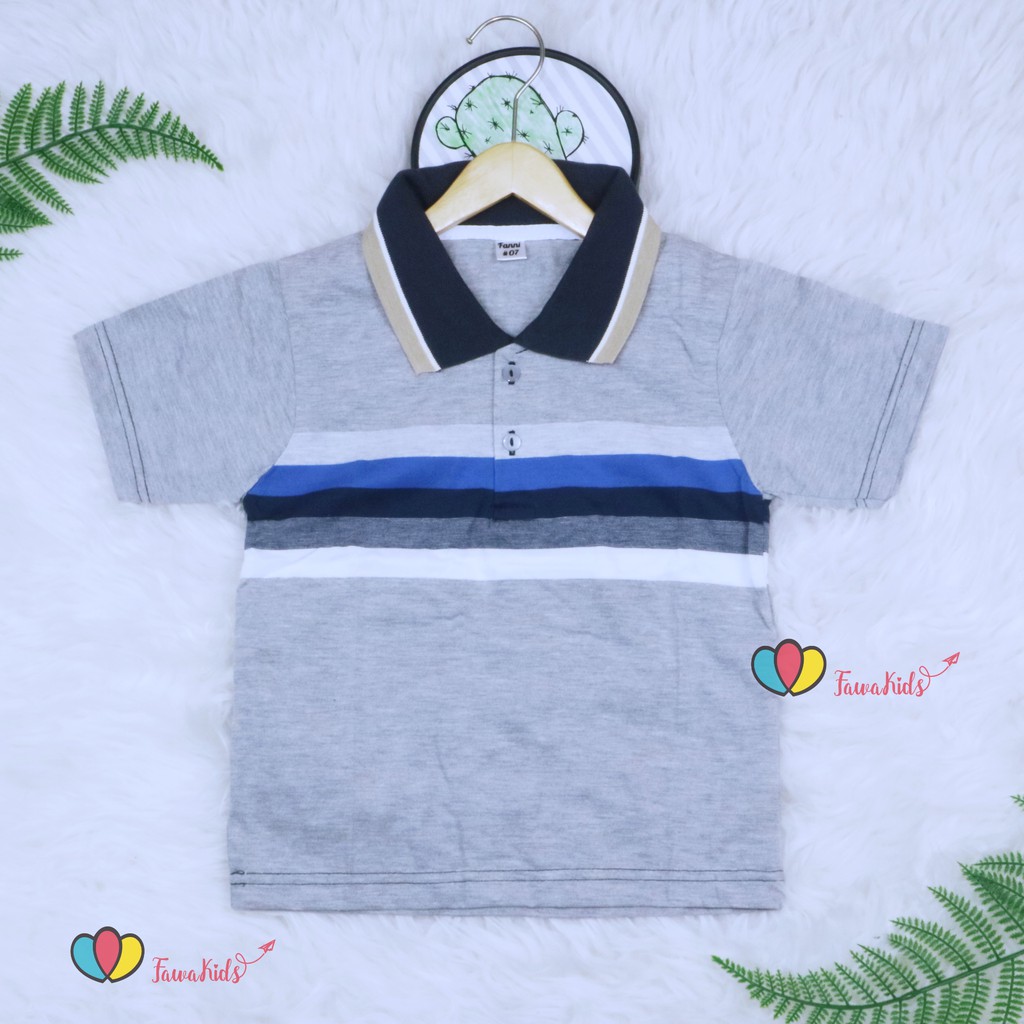 Kerah Salur T-Shirt Anak Laki uk 3-5 Tahun / Kaos Salur Baju Adem Lengan Pendek Murah Harian Polos
