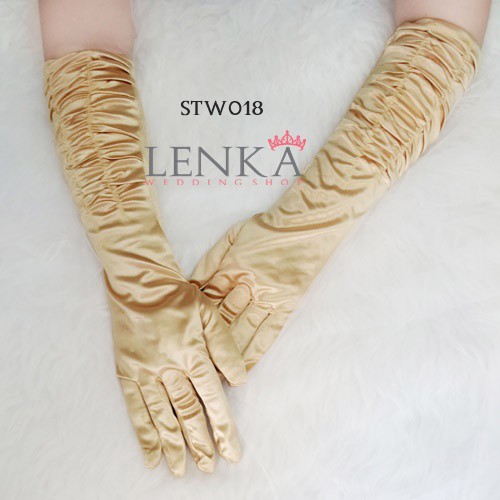 [BISACOD] AKSESORIS SARUNG TANGAN WANITA PESTA WEDDING GOLD SATIN STW018