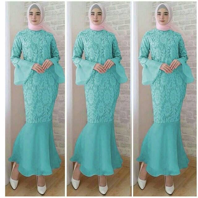 KC- Mermaid maxi / Maxi organdi dress duyung / Maxi dress muslim wanita kekinian / Gamis Duyung brukat Murah