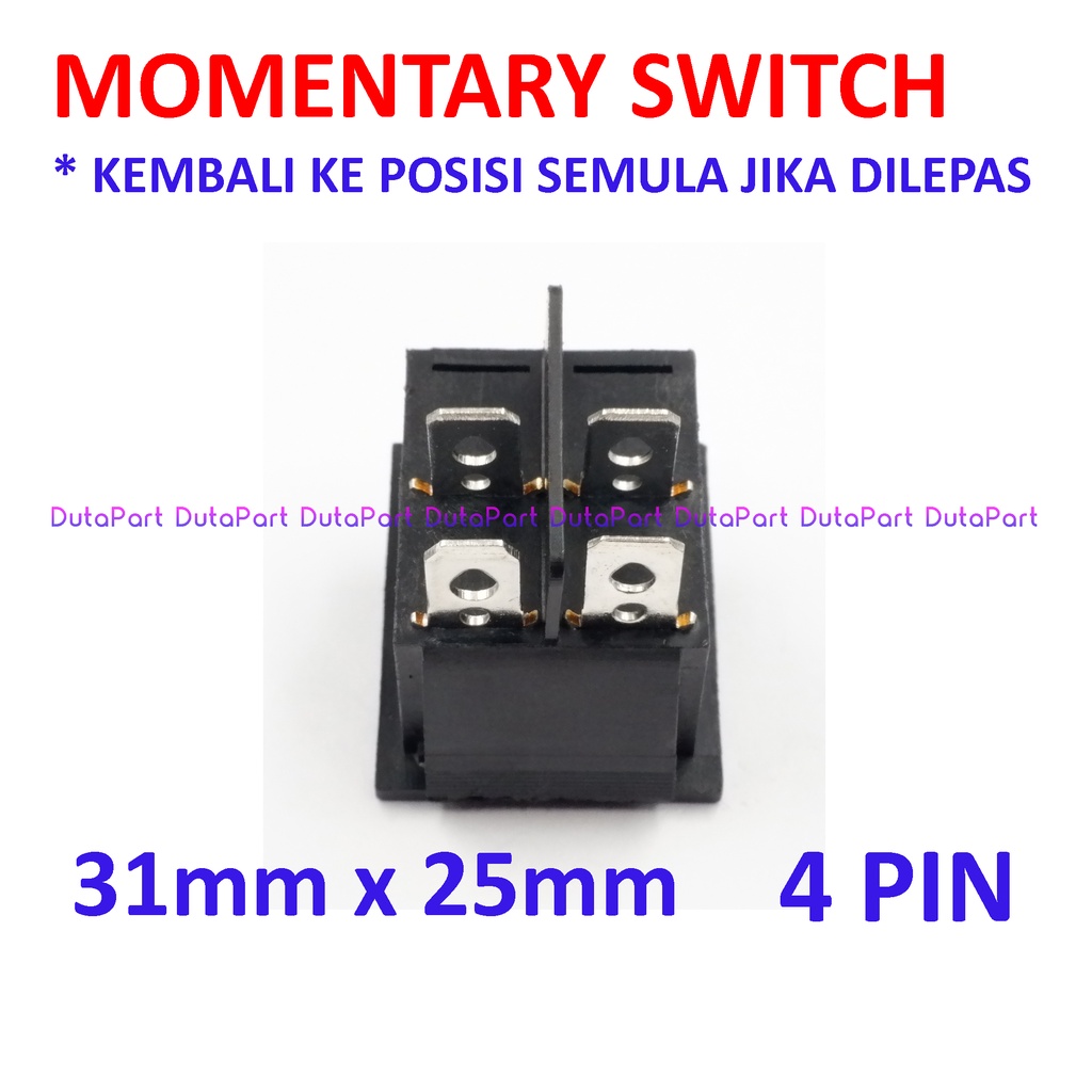 Saklar Rocker Momentary Switch Reset 31mm x 25mm 4 PIN Kaki Pedal Gas