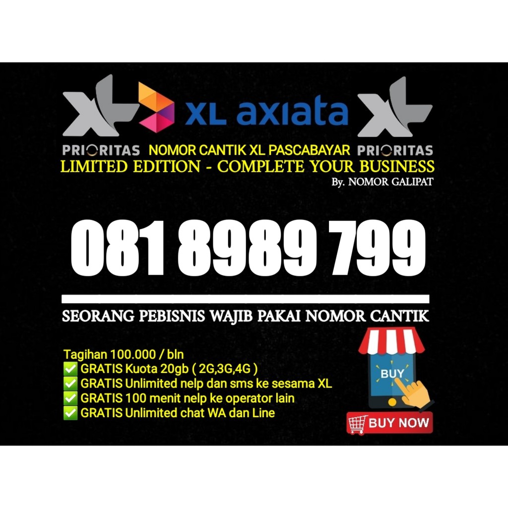 NOMOR CANTIK XL-AXIATA 10 DIGIT PRIORITAS PASCABAYAR 8999 x99