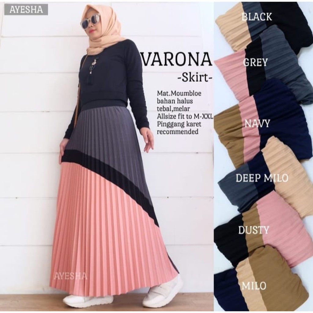 Rok Plisket Premium Kombinasi Moscrepe ( Varona Combi Skirt )