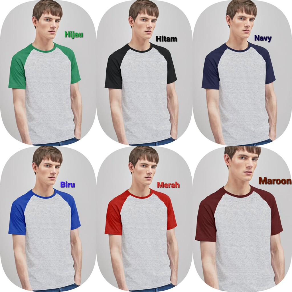 Kaos Raglan Polos Lengan Pendek Badan Abu Tangan Warna | Shopee Indonesia
