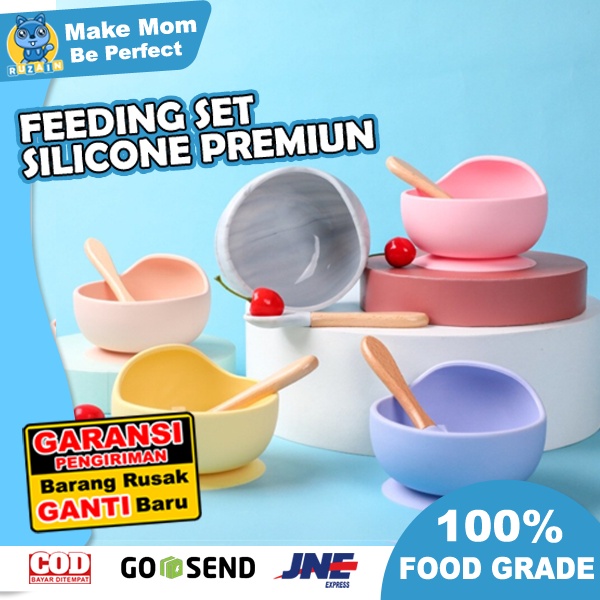 FS 1 | MANGKUK SILIKON SUCTION SET DENGAN SENDOK MPASI BAYI WARNA WARNI SILICONE BOWL SUCTION ANTI PECAH DAN ANTI SLIP | RUZAIN MALL