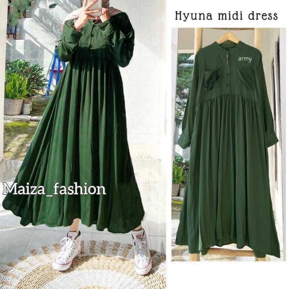 Hyuna Midi Dress // Casual Dress Wanita Polos Terbaru