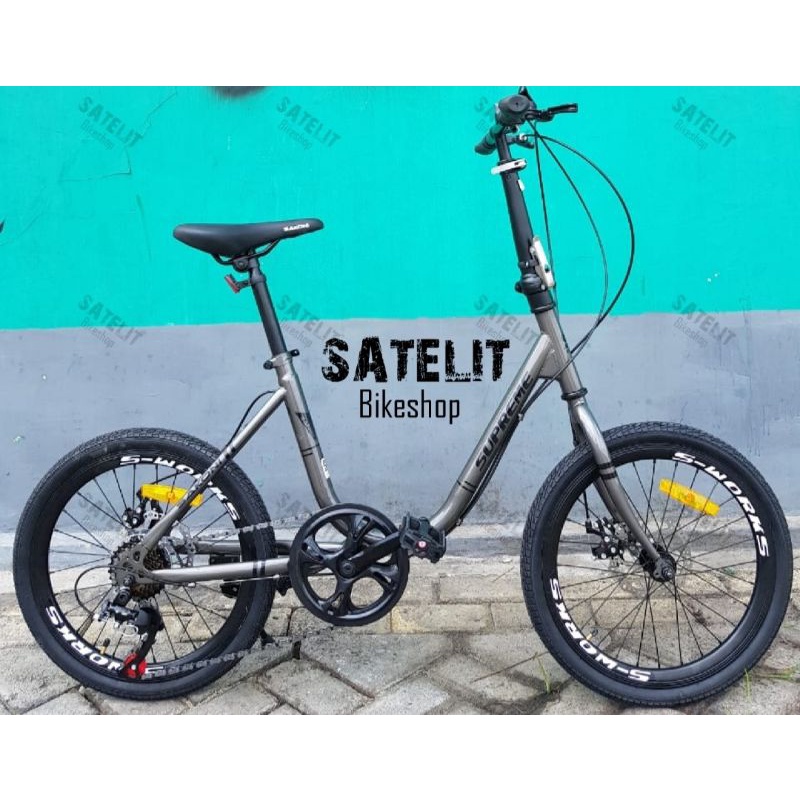 Sepeda Minivelo Minion Sakoni Supreme / BNB Vicky Ukuran 20 Inch 7 Speed dan Rem Cakram-Abu-Abu