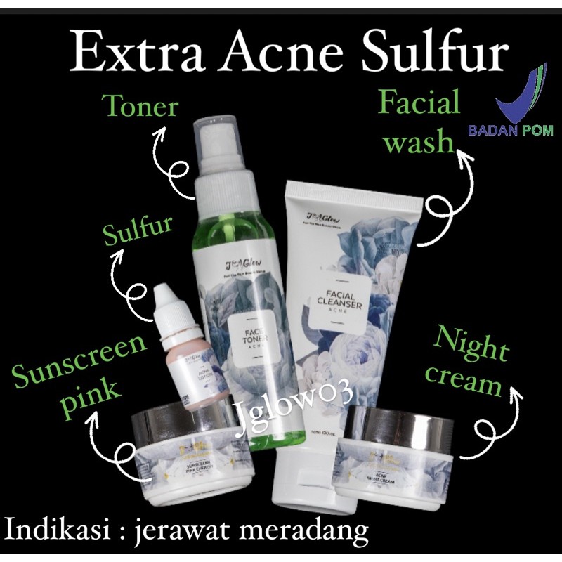 JGLOW SKINCARE EXTRA ACNE PERAWATAN MUKA JERAWAT 5pc