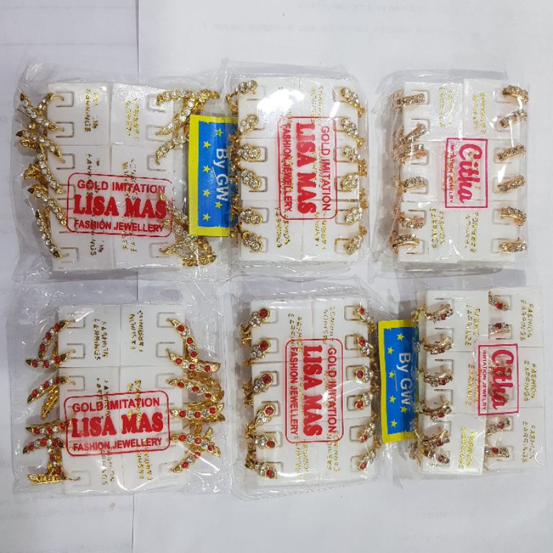 Anting Mata Multi Sepuh Emas Klip 12pasang Kulakan Grosir