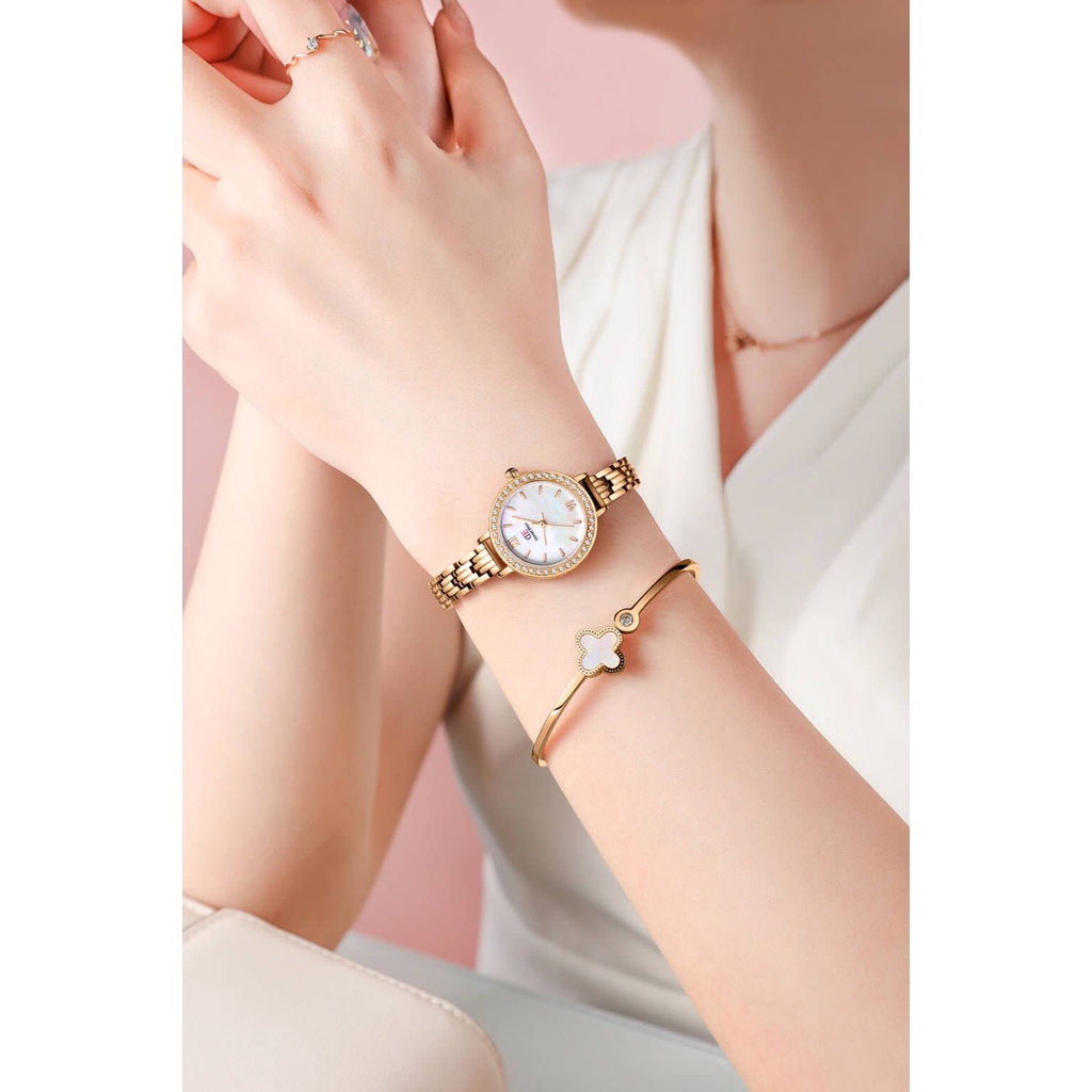 DE JAM TANGAN WANITA MEWAH STAINLESS RING CRYSTAL