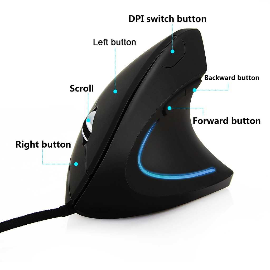 Mouse Gaming Vertikal Ergonomis DPI 800 / 1200 / 2000 / 3200 Adjustable Dengan Kabel Usb