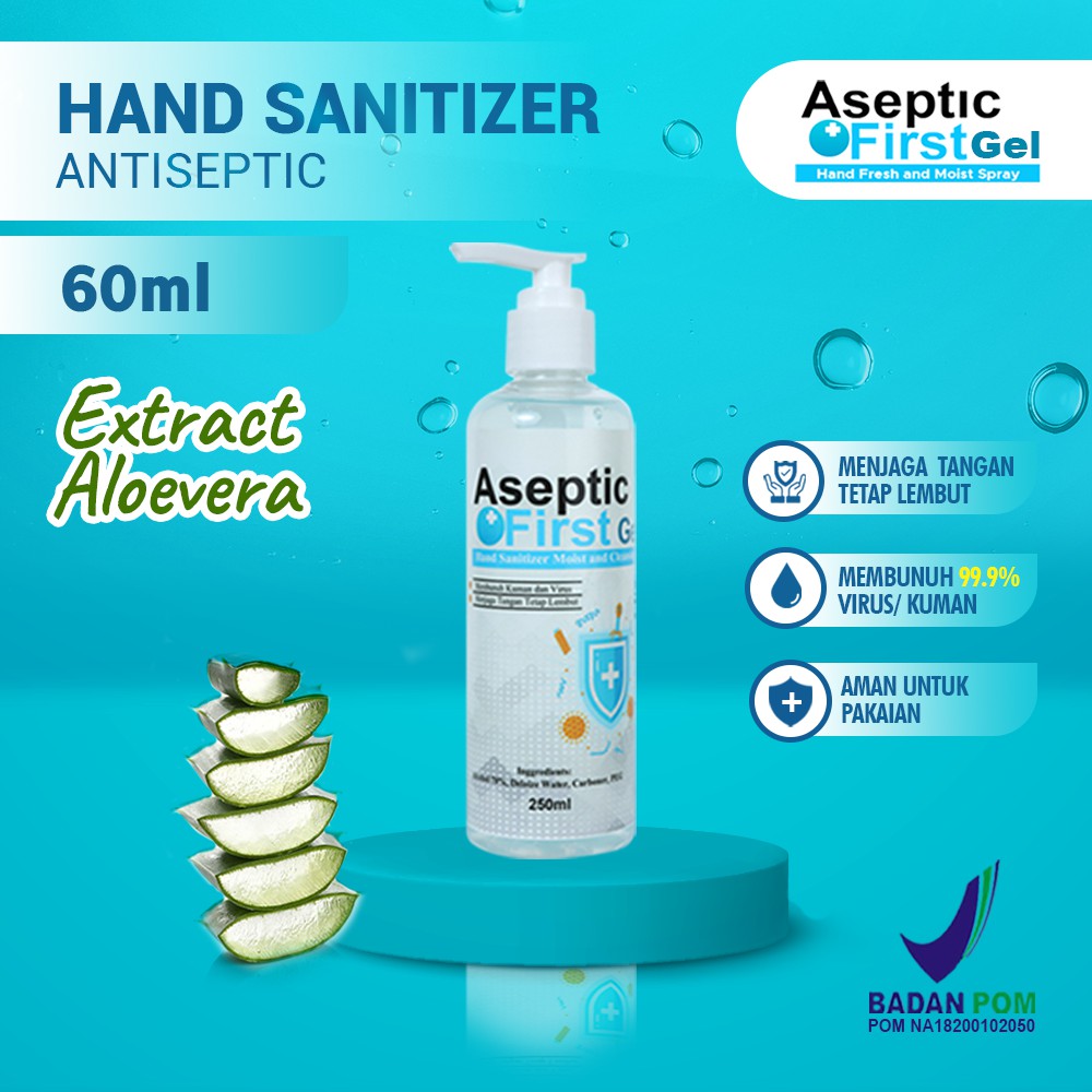 HANDSANITIZER GEL PUMP 250ML ASEPTIC FIRST GEL ANTIBACTERIAL LEMBUT DIKULIT - ECER GROSIR