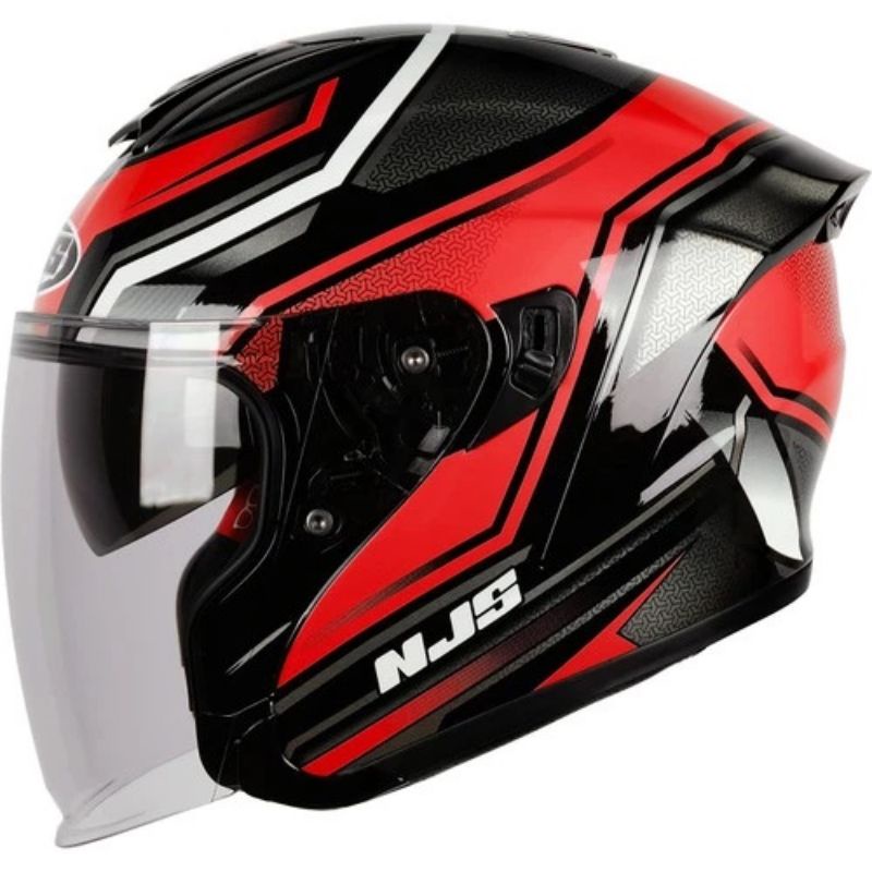 NJS Kairoz DV Rush Double Visor | Helm Half Face Kairos motif Doff & Glossy-Zenith Black Red