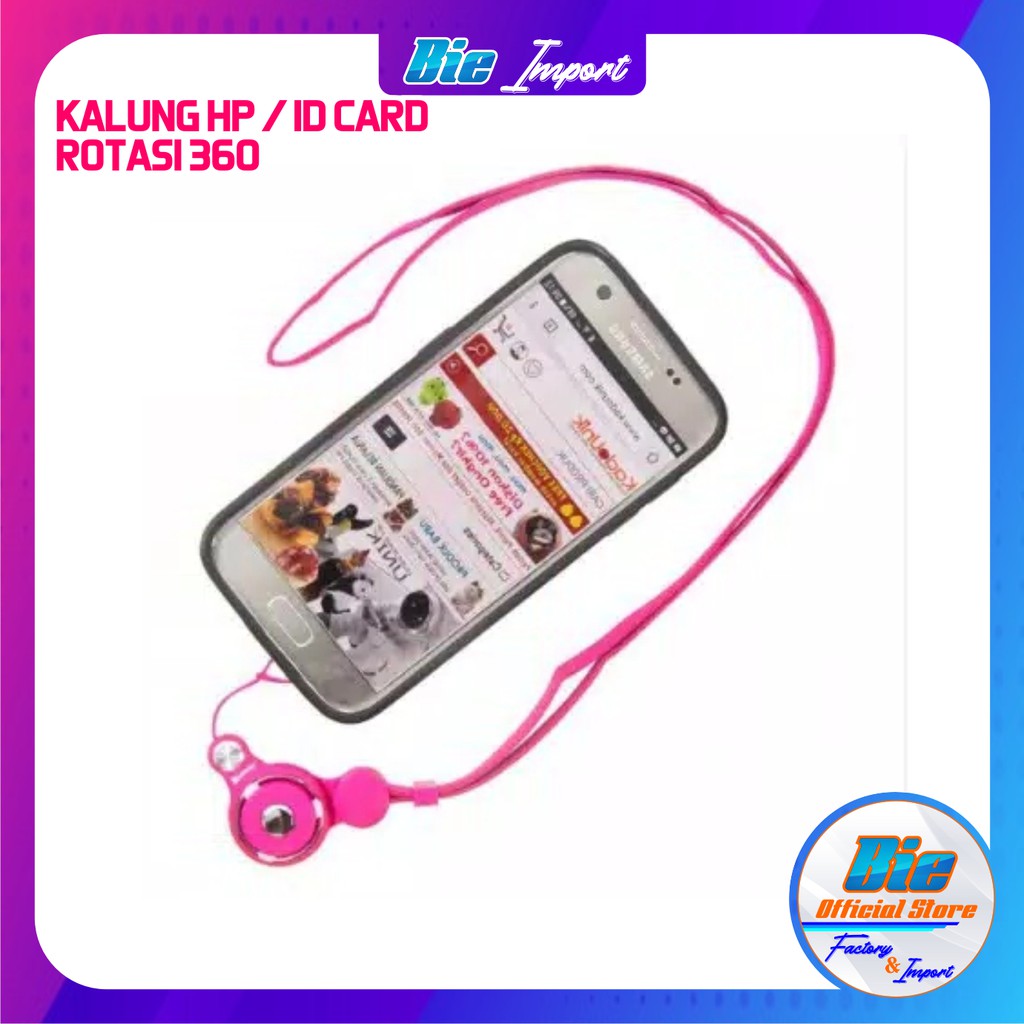 Kalung Tali 2 in 1 putar 360* Serbaguna / Kalung HP / Tali ID Card Impor