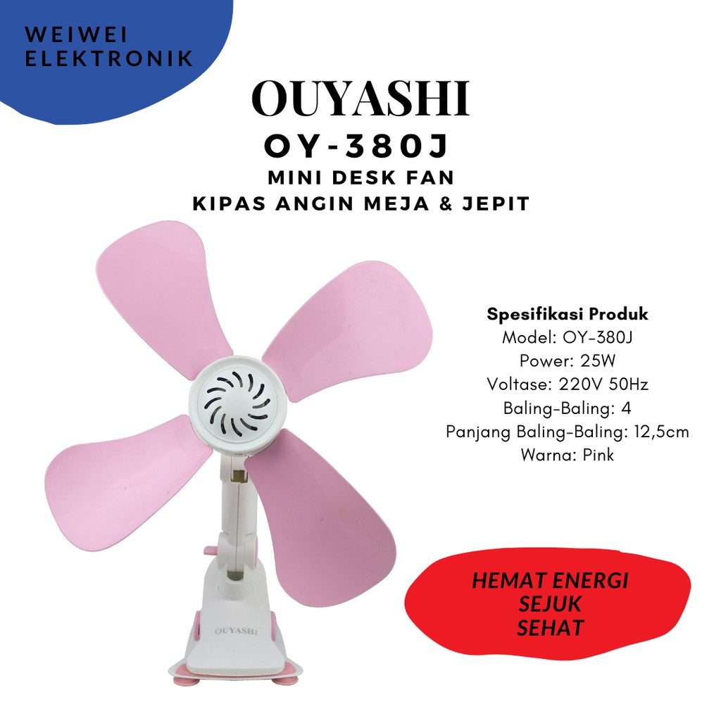 Kipas angin meja dan jepit Ouyashi OY-380J warna pink (real pic)