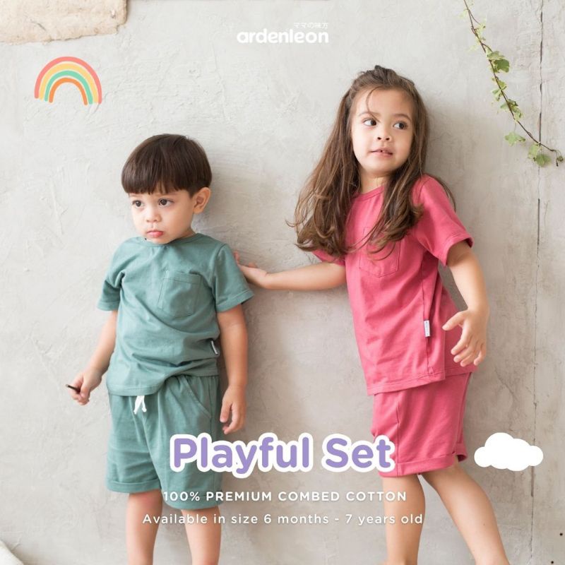 ardenleon setelan pendek  playful set 100% premium combed cotton ,setelan pendek anak ardenleon playful set