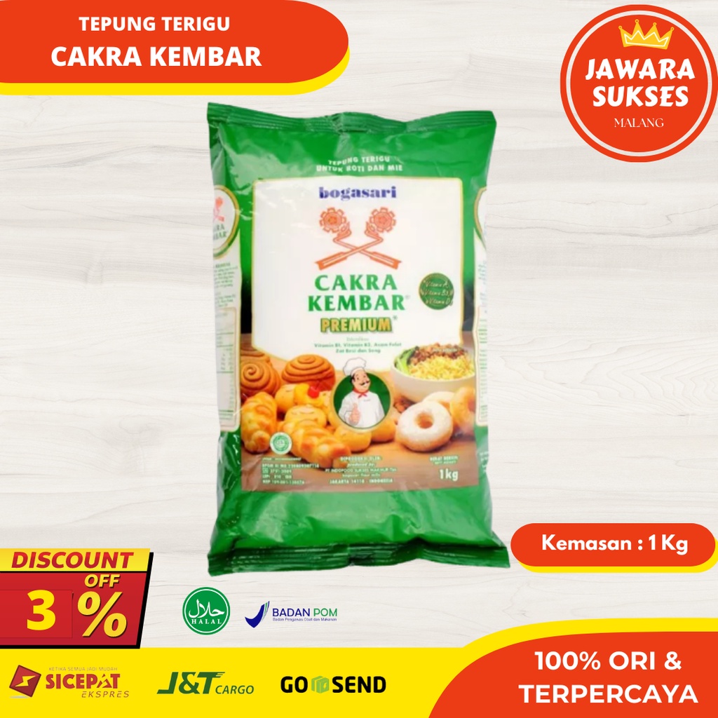 

Tepung Terigu Cakra Premium 1Kg | Kemasan Asli Bogasari