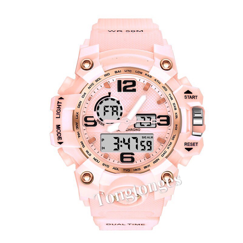 PROMO ANTI AIR RUBBER JAM TANGAN PRIA SPORT FASHION  DUAL-TIME  LIST PUTIH WANITA  FREE BATERAI