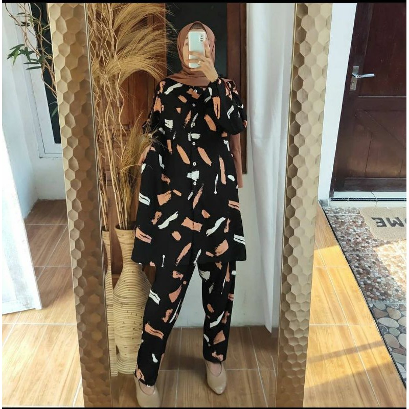 LAST STOCK  BTC SOLO / ONE SET / VANNY SET BLACK / SETELAN RAYON MOTIF / PIYAMA / PARAHITA STORE