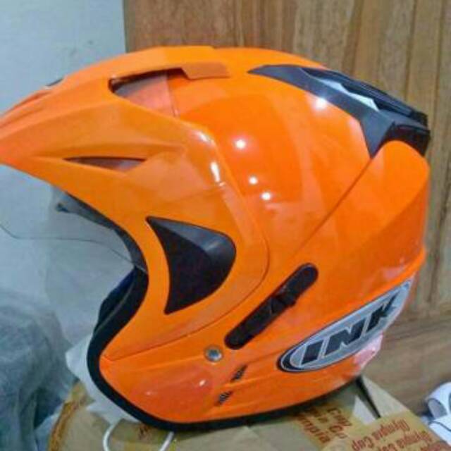Helm Ink Half Face Orange Double Visor