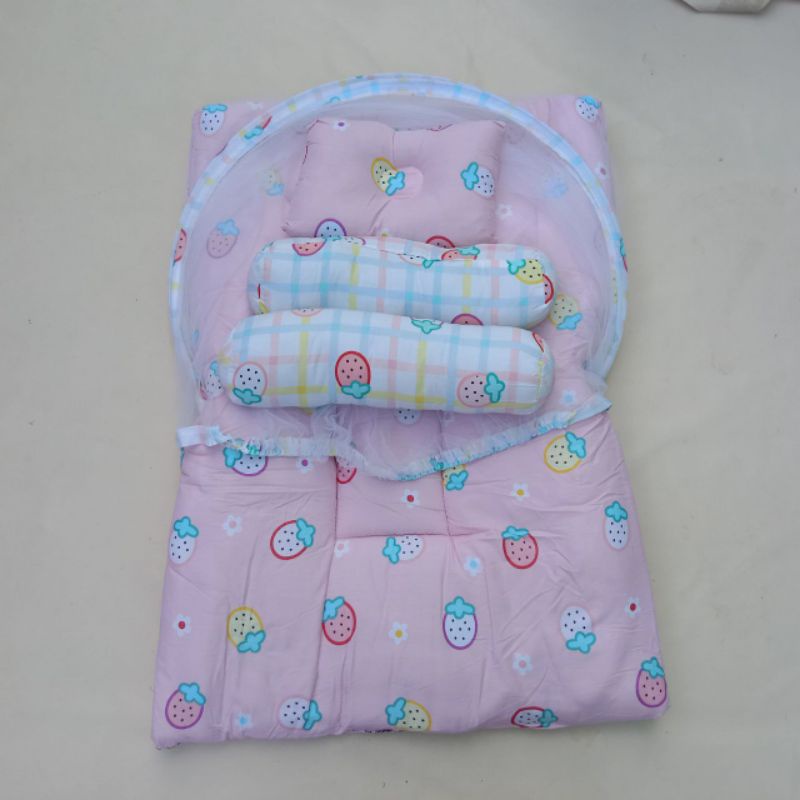 Kasur Kelambu Bayi Set Bantal Guling PREMIUM Kasur Bayi ORIGINAL / Kasur Lipat-Strobery