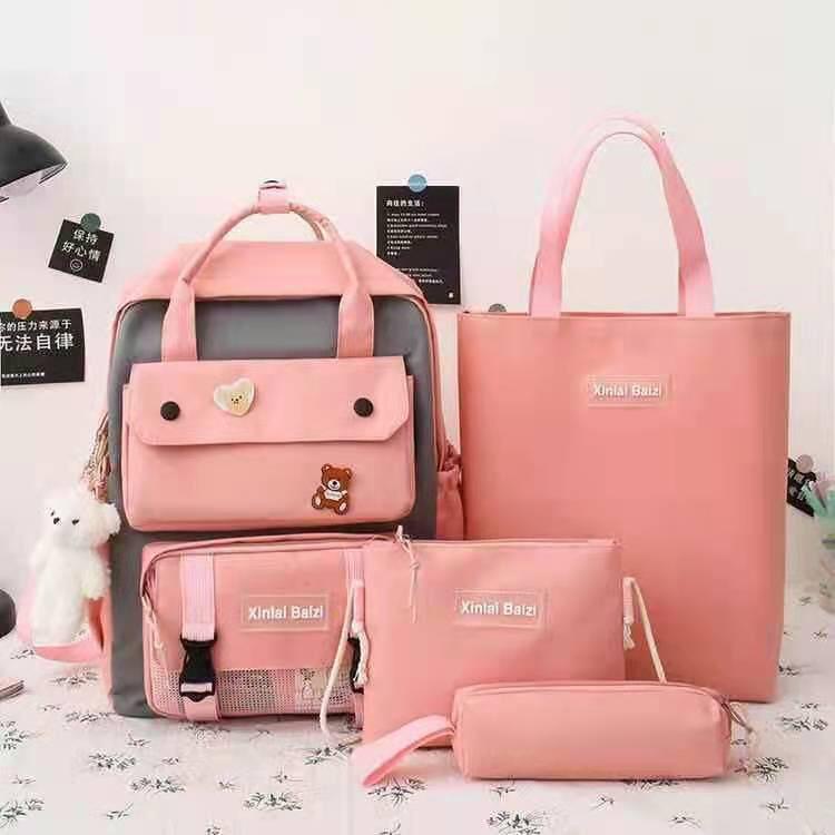 Tas Sekolah Anak Perempuan Wanita SD SMP SMA Tas Ransel Korea Tas Backpack Import Set 4 in 1