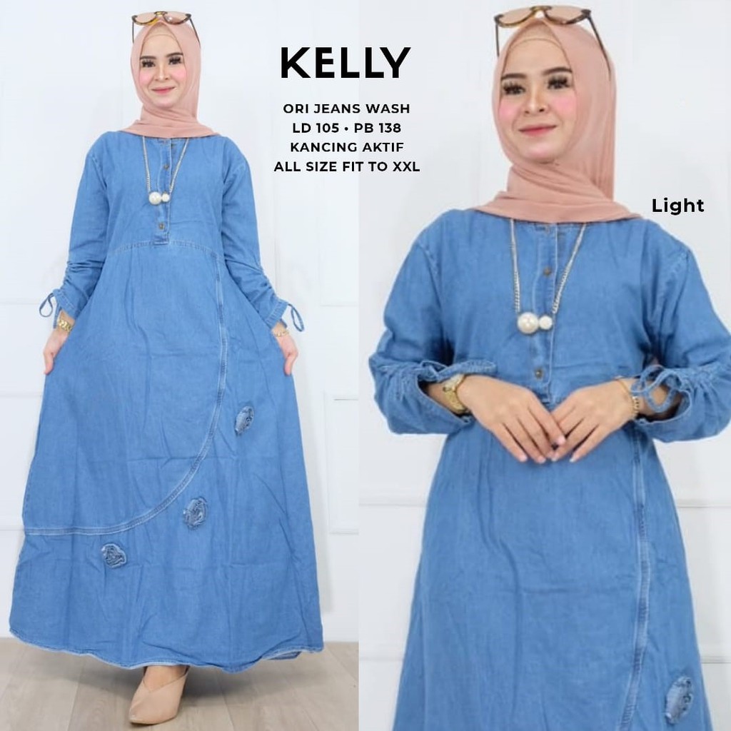 GAMIS MAWAR KELLY DRESS MAXI JEANS KEKINIAN BR