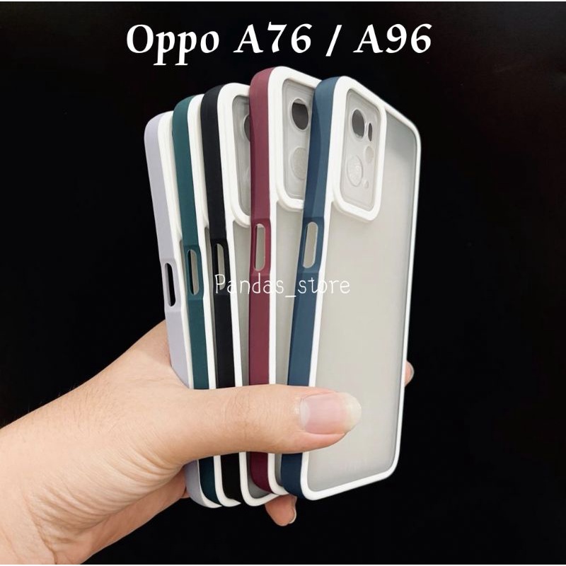 Pro Hybird Oppo A76 / A96 4G Softcase Halus dan Elegan / Pinggiran Garis Putih Keren (Pandas)