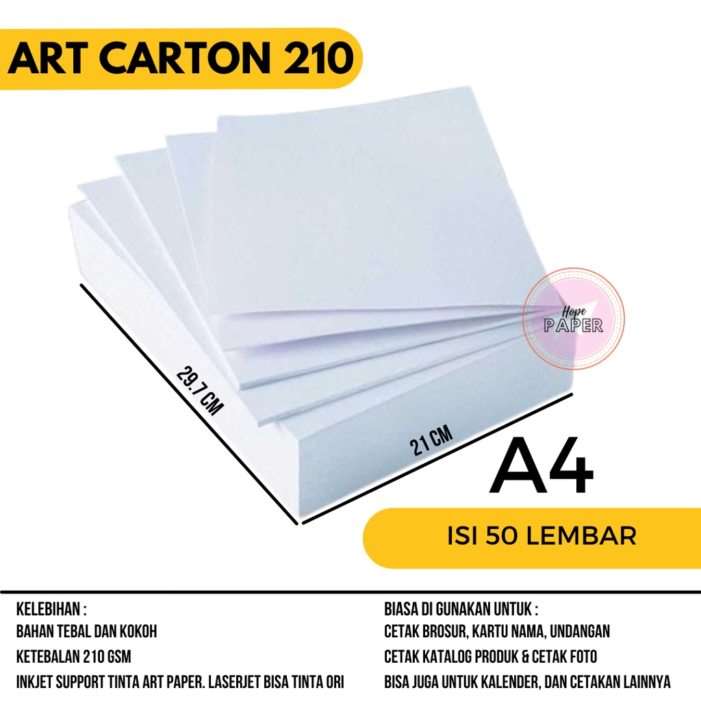 

Kertas Art Carton A4 210 gsm isi 50 lembar / Kertas Art Carton A4