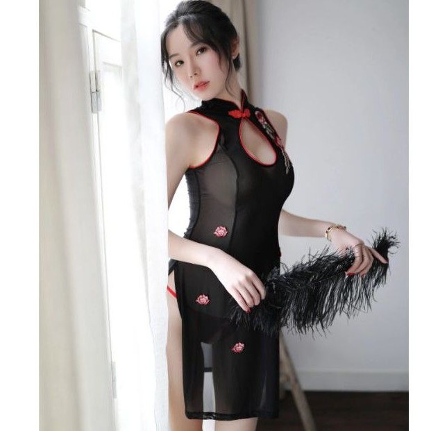 PREMIUM Cheongsam Qipao Shanghai China Dress Bordir Bunga Sexy Cosplay Lingerie Costume