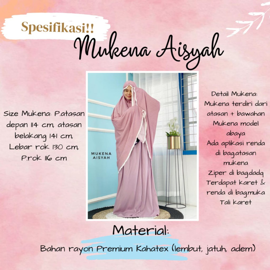 Mukena Aisyah / Mukena Polkadot / Mukena Dewasa / Mukena Abaya / Mukena Rayon