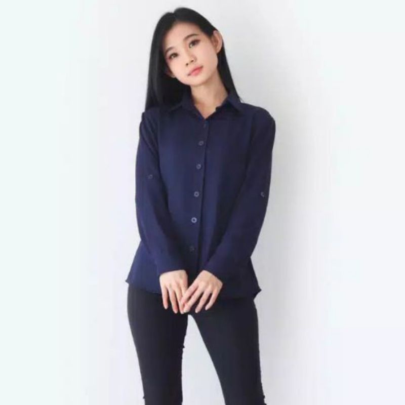 KEMEJA WANITA BASIC LENGAN PANJANG A059-707 SIZE M - L - XL - XXL