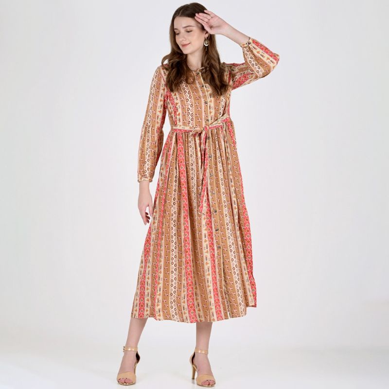 Novel Mice gamis rayon print peach shanum size L