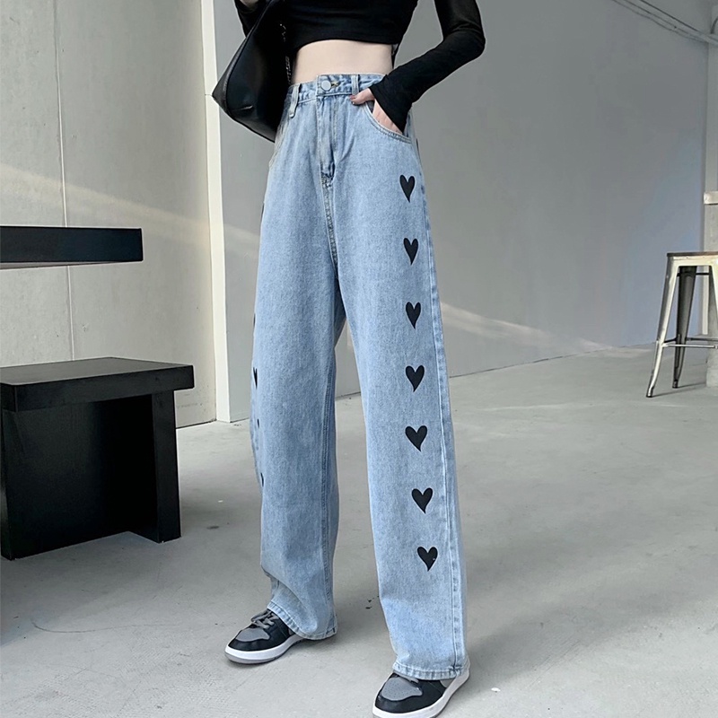 Celana  Jeans Panjang Love Boyfriend Celana Jeans Fashion Highwaist Impor