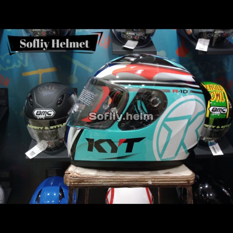 HELM KYT R10 AQUAMARINE FLAT VISOR KYT FULL FACE