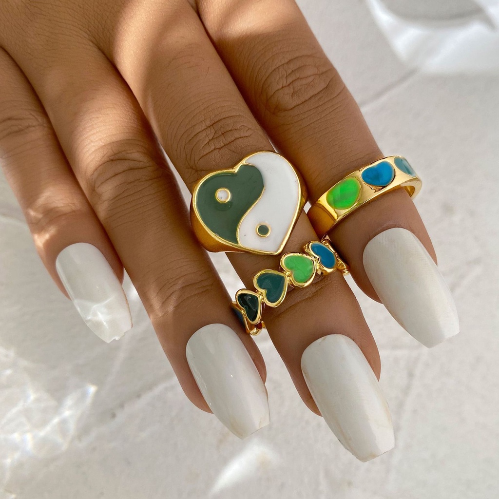 Hu Hu Hu Hu Hu Alat Bantu Pasang Kacamata♡ 1 Set Cincin Knuckle Bentuk Hati Dapat Ditumpuk Untuk Wanita