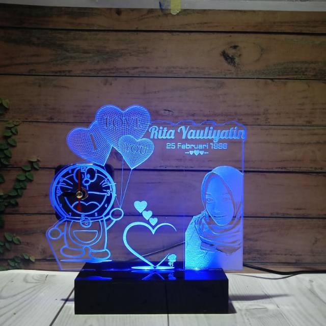 Lampu led akrilik+jam