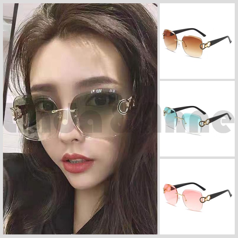 Kacamata Hitam Wanita Korean Fashion - Kacamata Hitam Cewek Frameless Shades Sunglasses