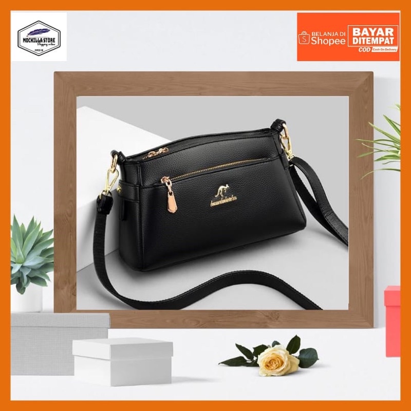 Mochillastore - Tas Selempang Wanita Sintetis Kulit Tas Tophandbags Logo Kangguru Tas selempang Korean Style Tas Populer Termurah